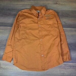 Garno's Ranch Embroidered Button Down Shirt Men XL Orange Workwear